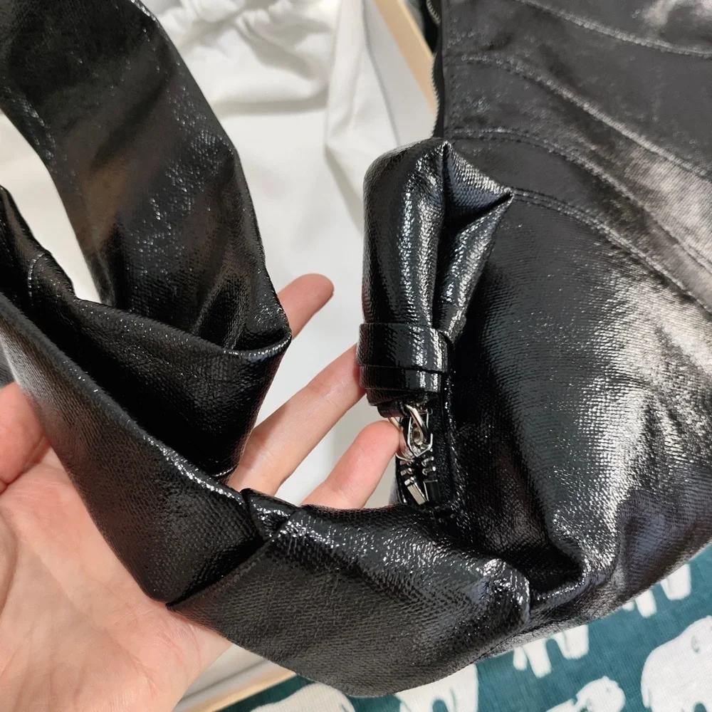 Lemaire Black Leather Crescent Bag with Wide Strap